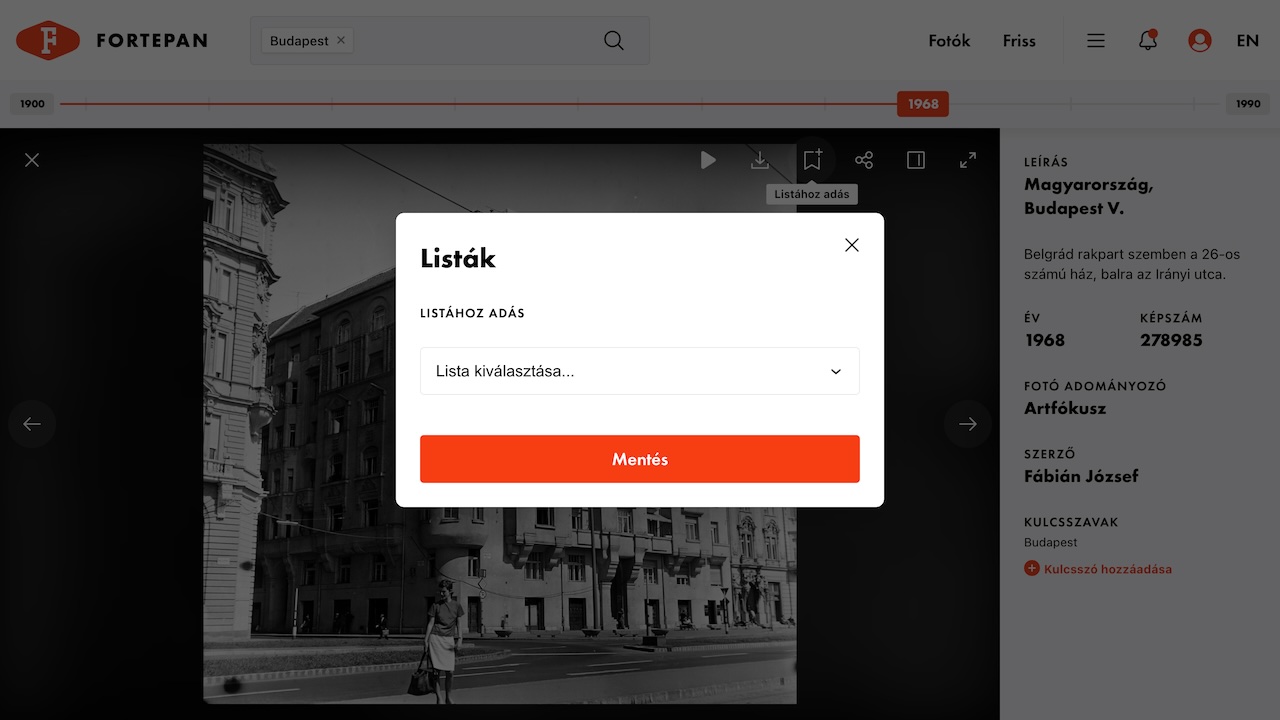 Képek listához adása modal