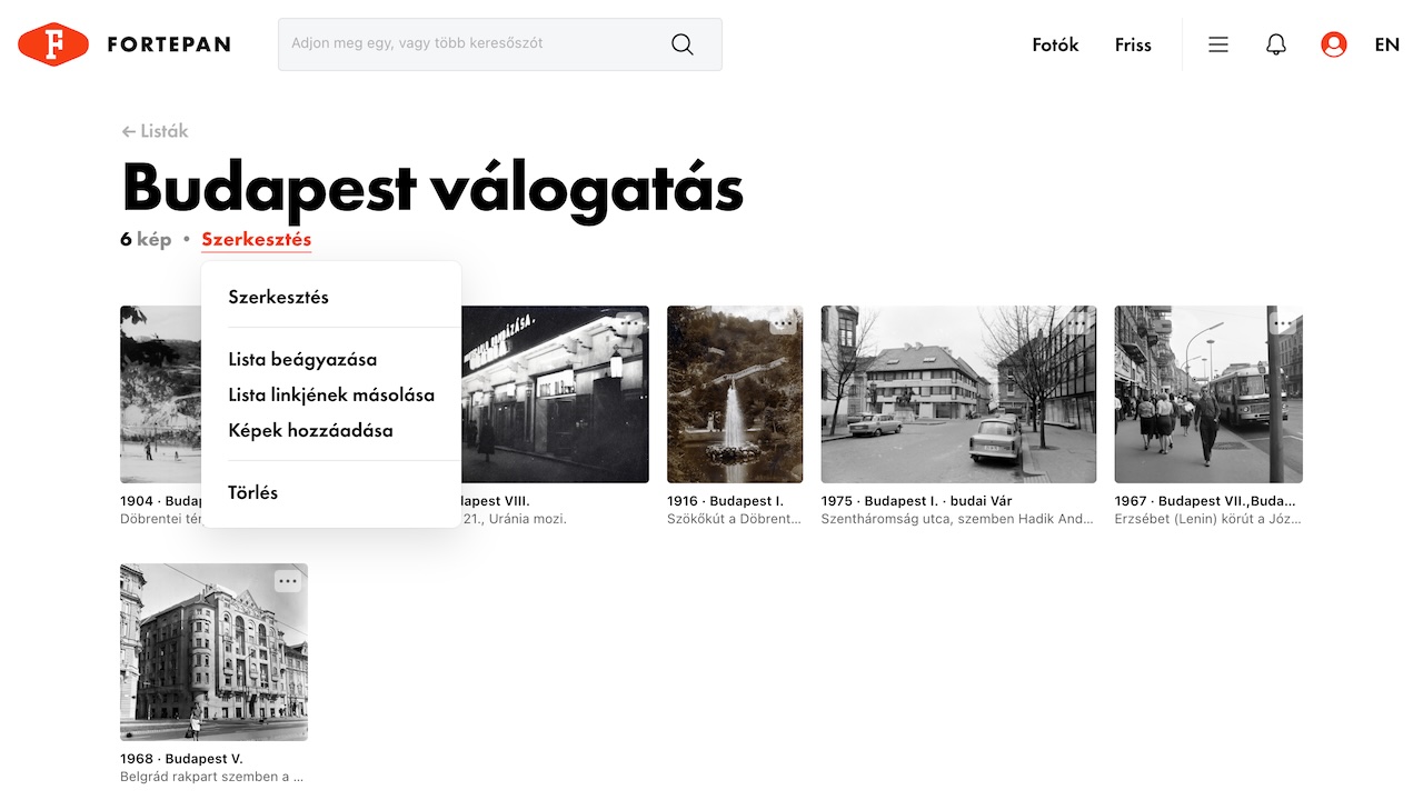 Listák szerkesztése a lista oldalán